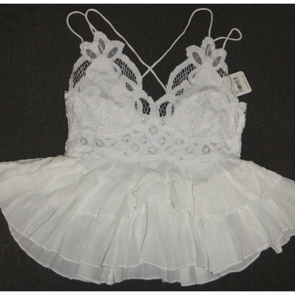 Free People White Tiered Adella Boho Cami Tank Crochet Lace Detail Size S - Picture 4 of 7